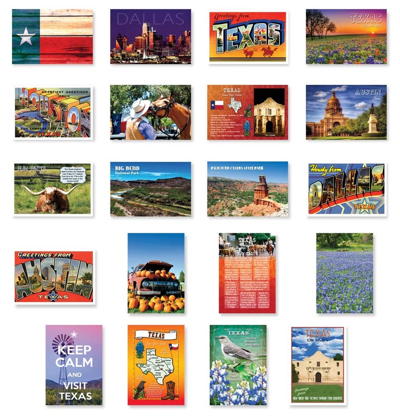 Postcard Fair TEXAS postcard set of 20 postcards. TX post card variety pack containing 20 different post cards. Made in USA. - Image 1